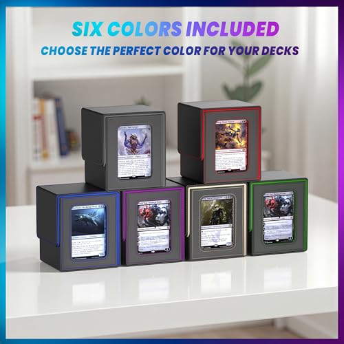 UAONO 6-Pack Card Deck Box for MTG Commander Fits 100 Double-Sleeved Cards, Color Variants