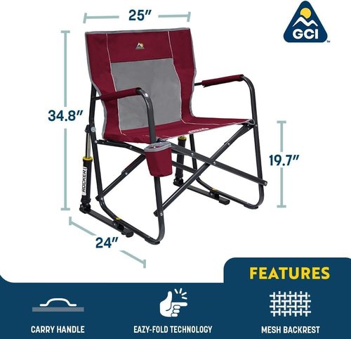 GCI Outdoor Freestyle Rocker Camping Chair - Portable Folding Rocking Chair with Drink Holder & Comfortable Backrest - Indigo Blue