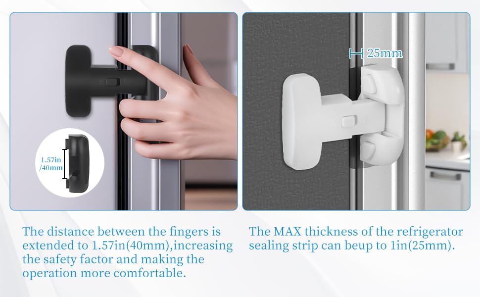 2PCS Heavy Duty Protection Fridge Lock for Refrigerator Cabinets,Drawers,Child Safety Cabinet Locks,Easy Install Without Keys，Black.