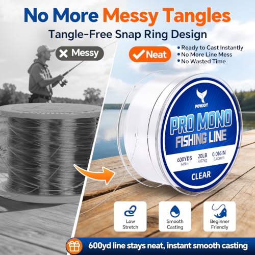 Monofilament Fishing Line, 20LB 600Yards - Green, with Knot Guide Cards