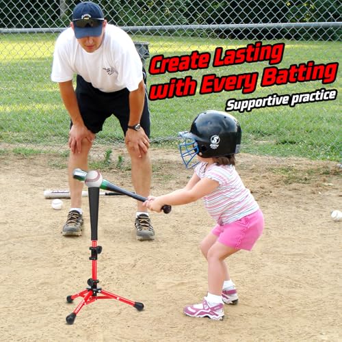 Portable Baseball Tee with Sandbag - Adjustable Height Red Kids Tee