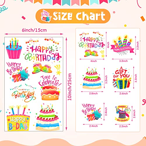 Happy Birthday Stickers - 6 Sheets with Colorful Designs