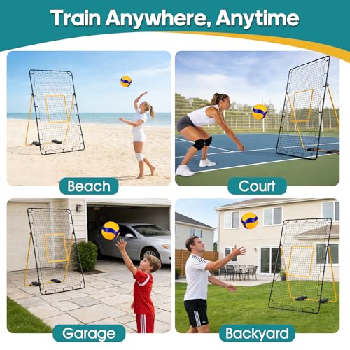 Volleyball Rebounder Net 7x4 FT - Light Yellow, 5 Adjustable Angles