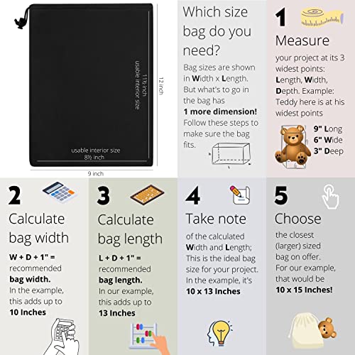 PALTERWEAR 9 x 12 Inch Black Drawstring Nylon Bag - Pack of 5, Lightweight & Foldable