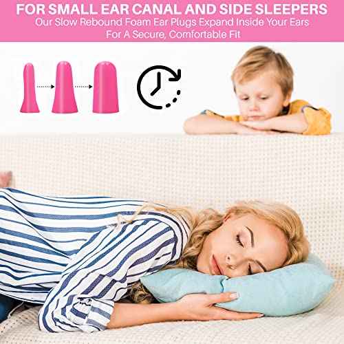 Quality Pink Foam Earplugs - 200 Pairs of Comfortable Ear Plugs for Sleeping, Snoring, & Work - Designed for Small Ear Canals; Women, Kids, or Children - Individually Wrapped & Disposable - NRR 30 dB