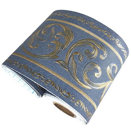UPREDO 3D Decorative Floral Molding Wallpaper Border Peel Stick Waterproof Wall Ceiling Border for Bathroom Kitchen Backsplash Tiles Sticker,4 Inch by 16.4Ft (Navy)