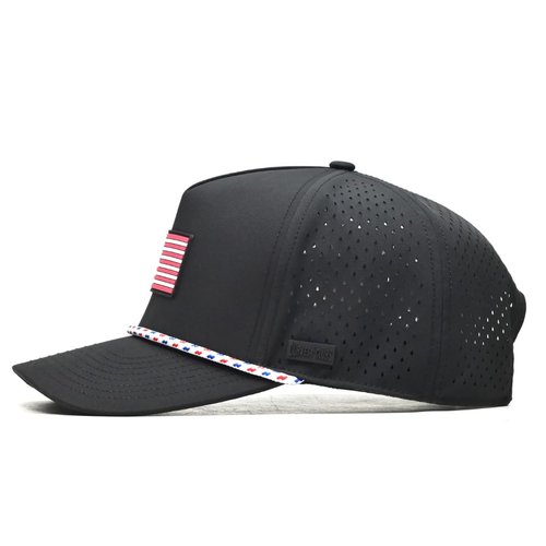 Curves & Clubs American Flag Golf Hat – Black Performance Rope Cap – Patriotic USA Golf Hat – Adjustable, Breathable (US, Numeric, 0, Black USA Flag)