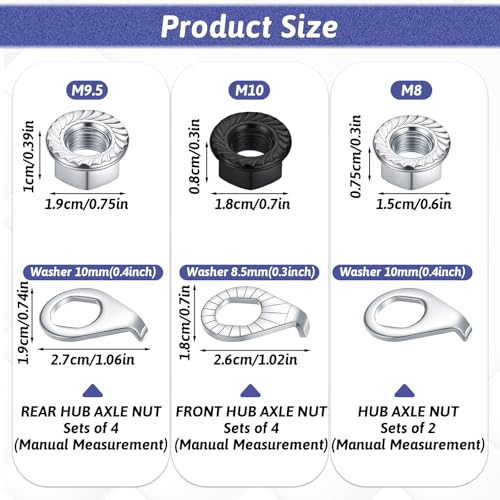 24PCS Bicycle Axle Nut Kit - M8, M9.5, M10 Flanged Washers