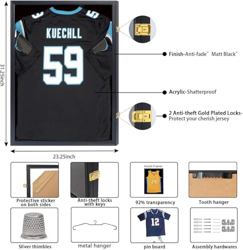 Lockable Shadow Box Jersey Frame for Sports Memorabilia - 31.25" x 23.25"
