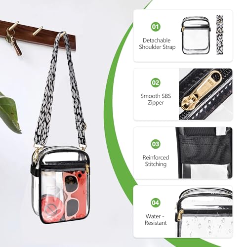 Clear Stadium Bag with Adjustable Cow Strap - 8.5x6.8x3 Inches