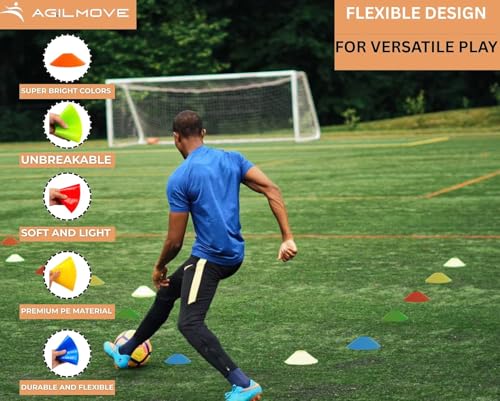 Agility Soccer Cones Set of 15 - Multi Colors with Mesh Bag