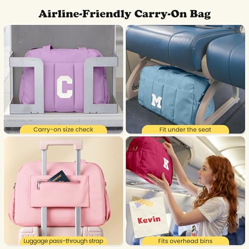 Vogewood Purple Girl Initial Gym Duffle Bag with Cosmetic Pouch - Carry-On Travel Bag for Kids
