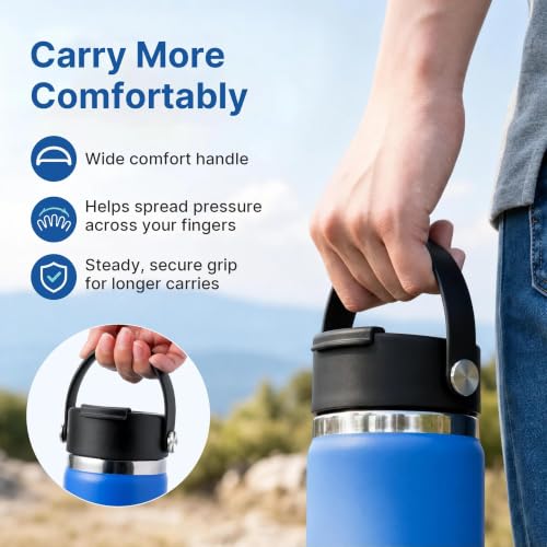 Flip Lid with Handle for Wide Mouth Water Bottles - Black 1 Pack