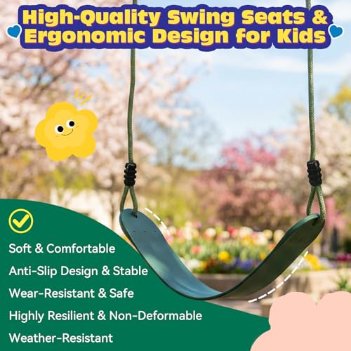 HeyZoo 2 Pack Heavy Duty Kids Swing Seats 330LBS, Green, Adjustable Rope