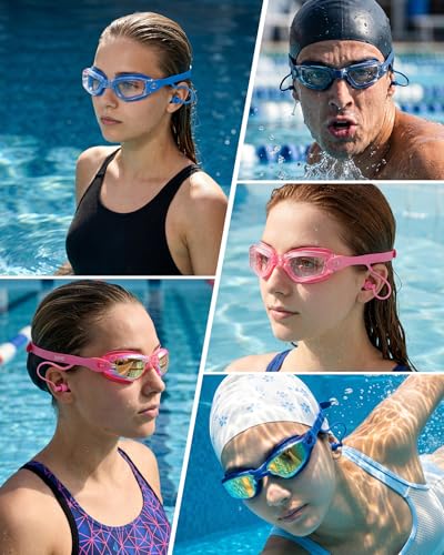 Aegend 2 Pack Swim Goggles for Adults No Leak with Storage Case - Navy Blue & Rose Red