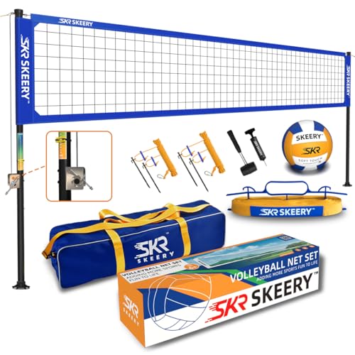 Outdoor Volleyball Net Set - Heavy Duty, Adjustable Poles, Blue