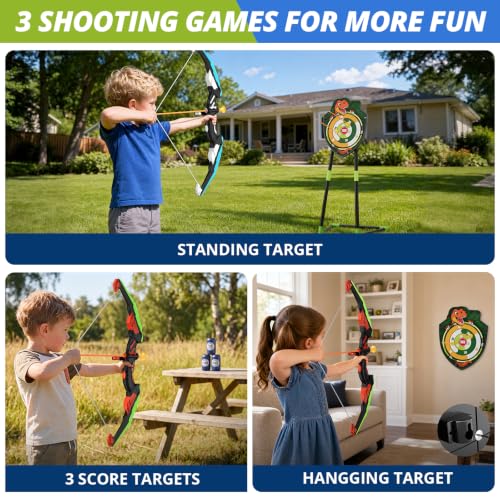 Kids LED Bow and Arrow Set with Dinosaur Target - 2 Pack
