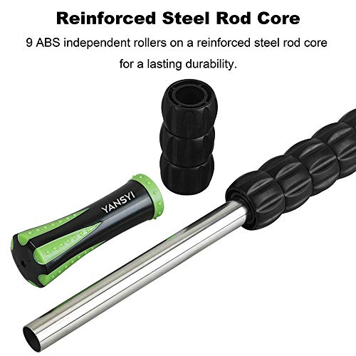 Deep Tissue Massage Stick - 9-Roller Muscle Recovery Tool - Black