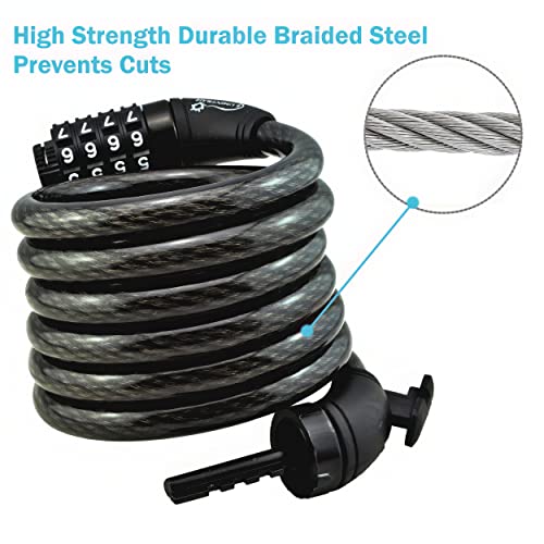 Black 2-Pack 6ft Heavy Duty Bike Cable Locks with Mounting Brackets - Anti-Theft Combination