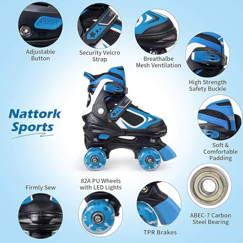 Adjustable Kids Roller Skates with Light Up Wheels - Blue, Medium