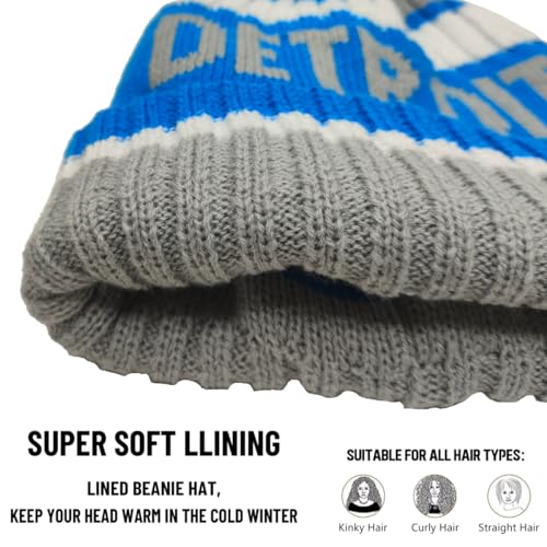Detroit Beanie Knit Hat with Pom - Winter Cuffed Cap for Fans