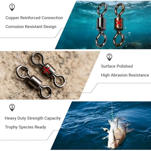 Heavy Duty Fishing Swivel Connector - 50lb, 50 pcs