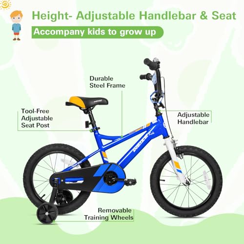 Kids Bicycle 16 Inch for Boys & Girls - Coaster Brake, Blue
