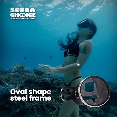Scuba Choice Black Oval Snorkel Mask with Tempered Glass—Adult Swim Goggle, Spearfishing & Freediving