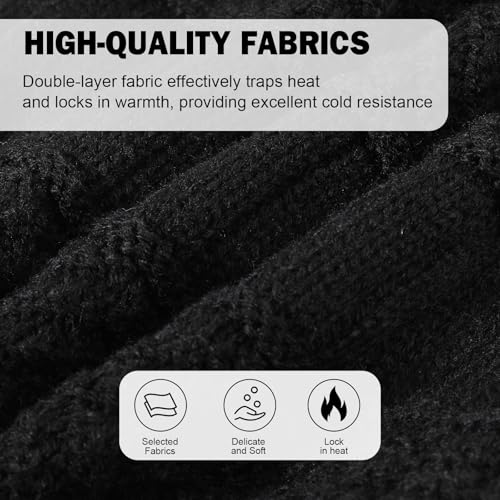 Winter Knitted Balaclava Beanie Hat - Warm Cycling Ski Mask, Windproof Hood, Heavyweight Thermal Fleece, One Size Black