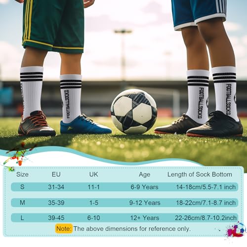 Anti-Slip Athletic Soccer Socks - 3 Pairs, Grip Pads - White, Size 5-8
