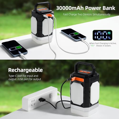 Sinvitron Camping Lantern Rechargeable?30,000mAh Portable Camping Lights, QC3.0 Fast Charging,1000 Lumens,350H Runtime,IPX5 Waterproof Emergency Light for Hurricanes,Power Outages,Camping