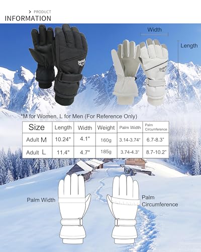 Waterproof Winter Ski Gloves - Black, Size 11.4x4.7in