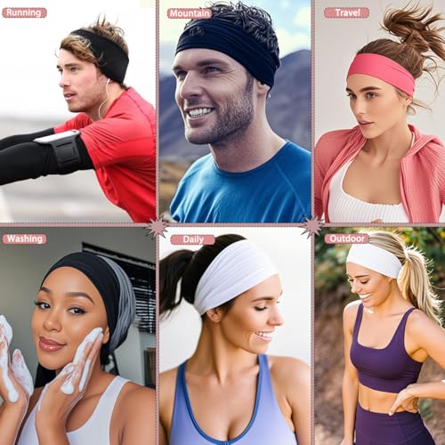 6 Pcs Women's Sports Headbands - Soft Non-Slip Fabric - 6 Colors