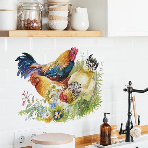 Chicken Roosters Hens Wall Stickers, sacinora Farm Idyllic Wall Decals Rhode Island Red Leghorn Chicken Removable Vinyl Peel and Stick for Farmhouse Kitchen Dining Room Pantry Home Decor