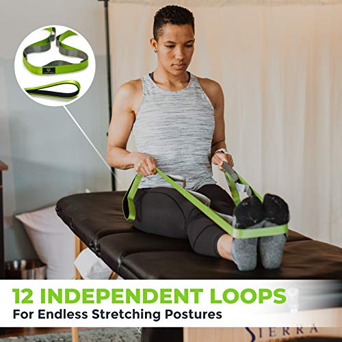 Stretching Strap for Physical Therapy - Green/Grey, 8' with 12 Loops