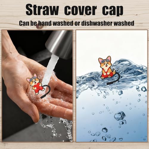 5-Piece Corgi Straw Cover Cap Set - Reusable Silicone for 10mm Straws