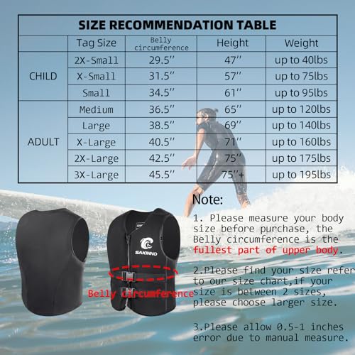 Huraty Black XX-Large Water Kayaking Jacket for Adults & Kids, Buoyancy Vest