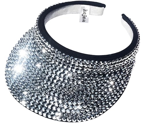 Kejea Women Men Sun Visor Hat Silver Black Adjustable Rhinestone Bling Sports Beach Cap 6 3/4-7 1/4
