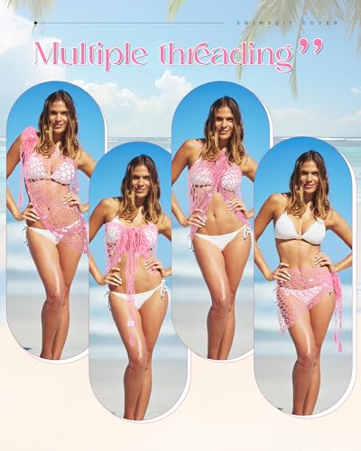 Pink Halloween Mermaid Crochet Cover-up Skirt Shawl for Swimwear - Zeyune