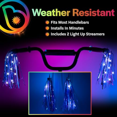 Brightz Rainbow LED Light Up Bike Streamers - 2-Pack Kids Bicycle & Scooter Accessories