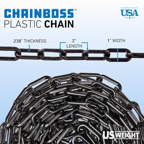 US Weight (Made in USA) 2" x 100' Black Plastic Safety Chain ft. SunShield UV Resistant Technology