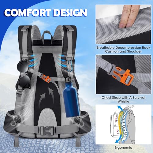 NUBILY 50L Waterproof Hiking Backpack - Black Lightweight Daypack for Men & Women