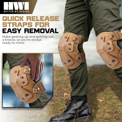HWI Gear Next Generation Knee Pad for Protection: Combat, Mechanics, Construction, Hunting, Landscaping, Outdoor Survival, Heavy Duty Industrial Grade, Adjustable