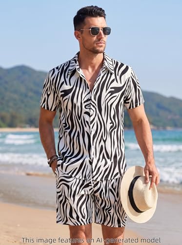 Mens Hawaiian Print Shirts & Shorts Sets 2-Piece Summer Outfit M-4XL