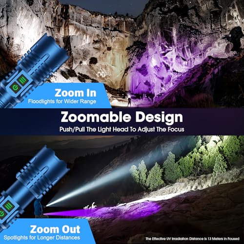 Hoxida UV Flashlight Blacklight & White Light, 395nm for Pet Urine Detection, Blue - 2-in-1 Rechargeable Torch