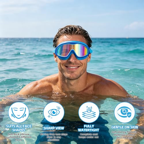 Fpxnb Gray & Blue Wide View Anti-Fog Swim Goggles - UV Protection, No Leakage, Adult Indoor & Outdoor