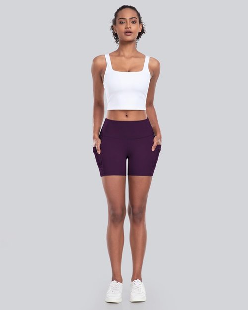 CHRLEISURE Women's High Waisted Biker Yoga Shorts - 5 Inch Tummy Control with Pocket