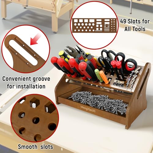 Bamboo Screwdriver Organizer Rack Desktop Hand Tool Stand Repair Tool Storage Holder Small Tool Storage Holder for Desk Top desktop tool organizer Suitable for studios/garages/DIY enthusiasts