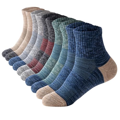 Mottee&Zconia Men’s Cushioned Ankle Socks 5-Pack Multicolor – Moisture-Wicking Work & Daily Comfort (8-10) 5 Pairs