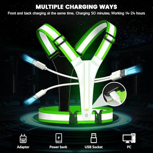 Fokia Kunbio LED Reflective Running Vest with Colorful Lights – Rechargeable Night Safety Gear for Women Men Kids